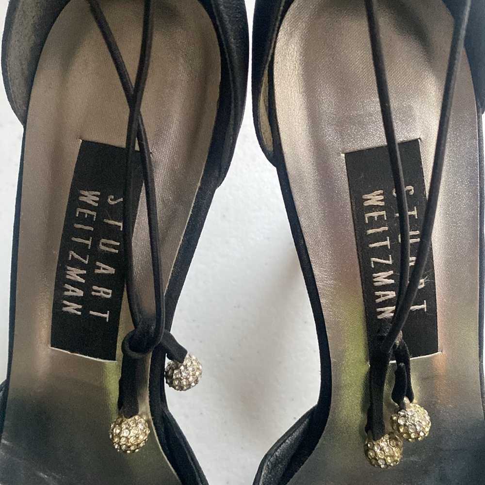 Stuart Weizmann Black Strap Heels, Size 8 - image 8